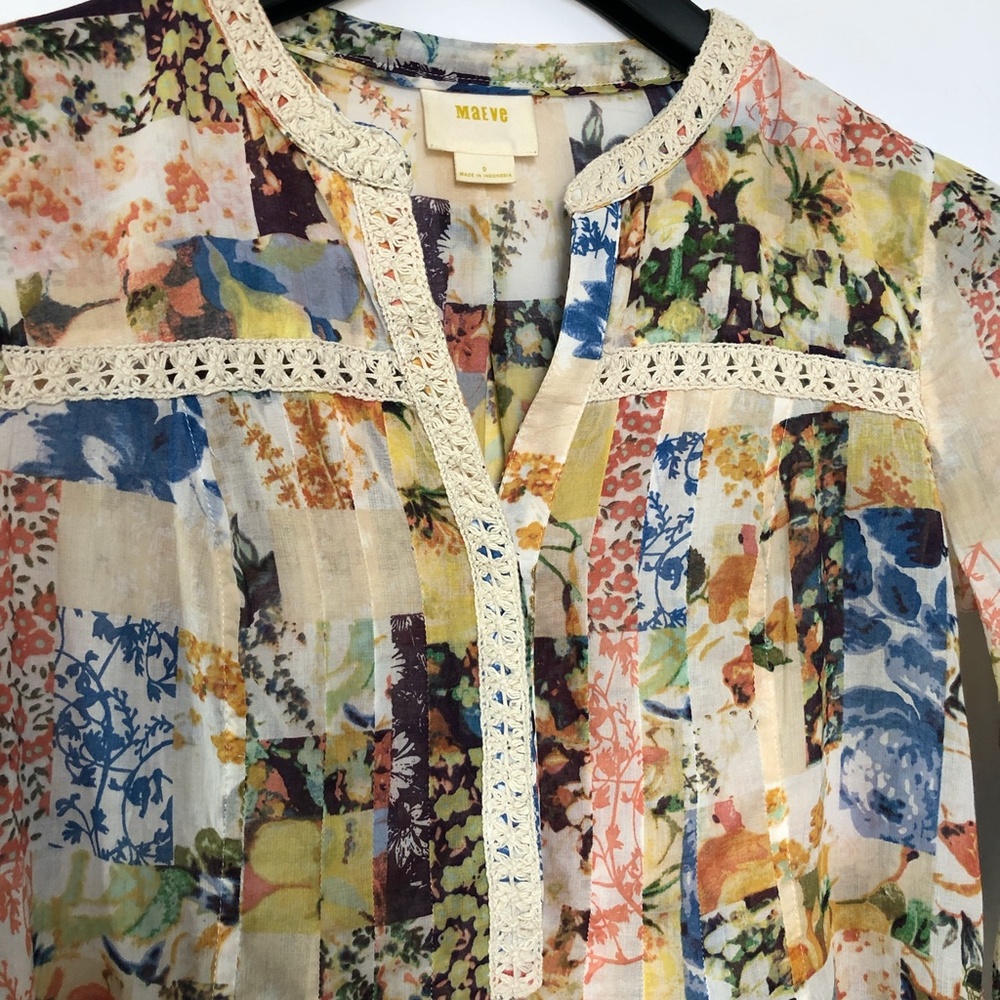 Anthropologie Maeve Floral Abella Pintuck SZ 0 - Picture 4 of 15